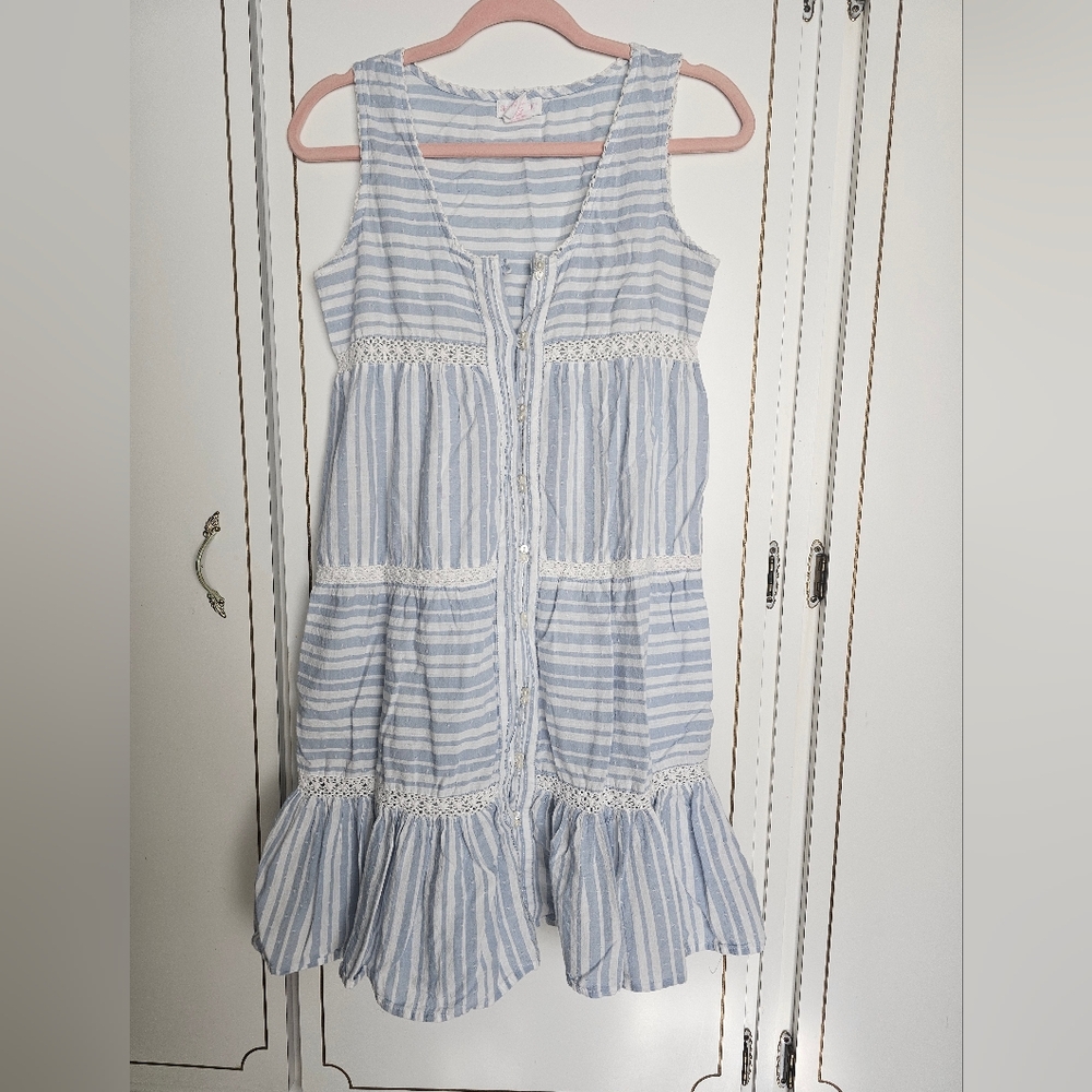 Shabby Chic Striped Blue Sleeveless Dress